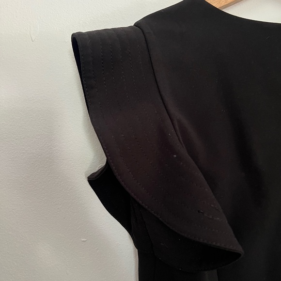 Calvin Klein Ruffle Shoulder Black Sheath Dress | Size 10 - Picture 7 of 12